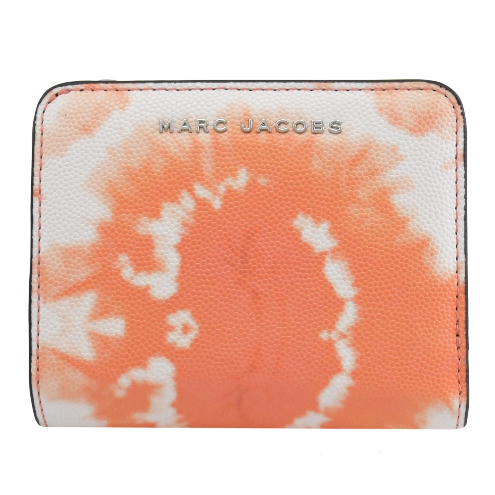 MARC JACOBS 金屬LOGO渲染風印花皮革釦式零錢短夾(蜜瓜橘)