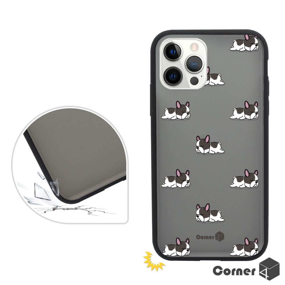 Corner4 iPhone 12 / 12 Pro 6.1吋柔滑觸感軍規防摔手機殼-法鬥懶洋洋(黑殼)