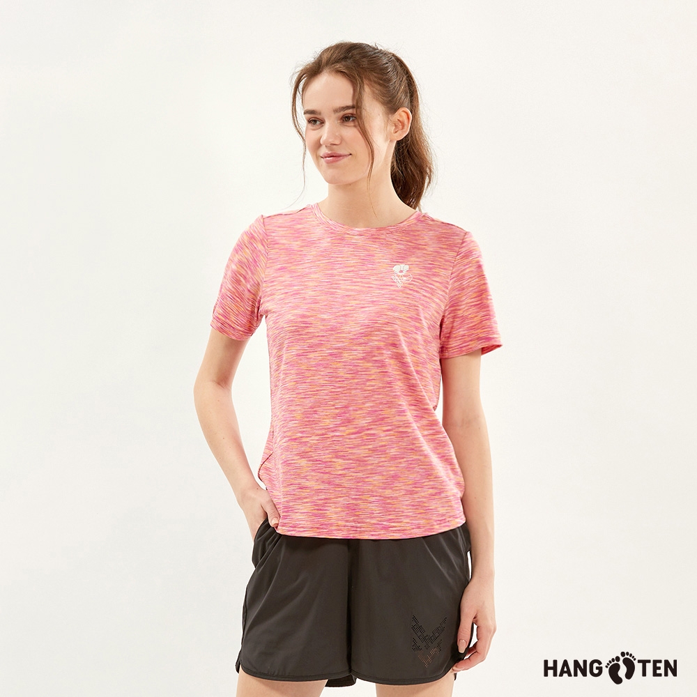 Hang Ten-女裝-恆溫多功能-涼感彈性後抽繩正反兩穿短袖T恤-粉紅花紗
