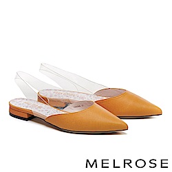 低跟鞋 MELROSE 質感簡約羊皮拼接透明後繫帶低跟鞋－