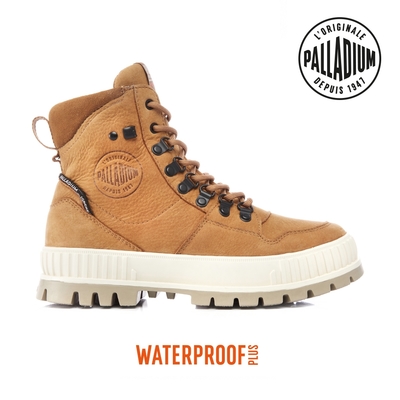 palladium pallashock hi cuff wp+厚底巧克力皮革橘標防水靴-中性-焦糖