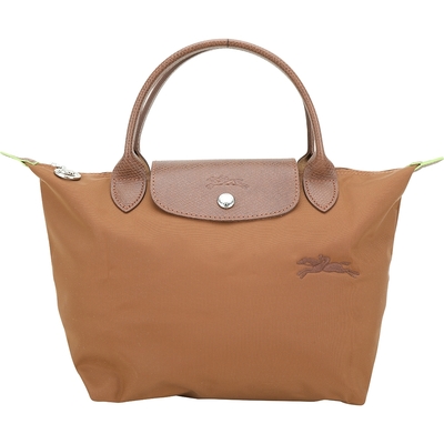 LONGCHAMP Le Pliage Green 小款 奔馬刺繡短提把水餃包(白蘭地棕)