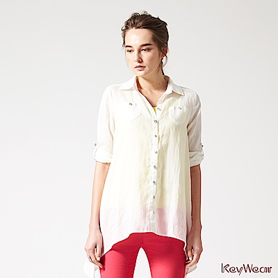 KeyWear奇威名品    100%苧麻休閒七分袖襯衫-白色