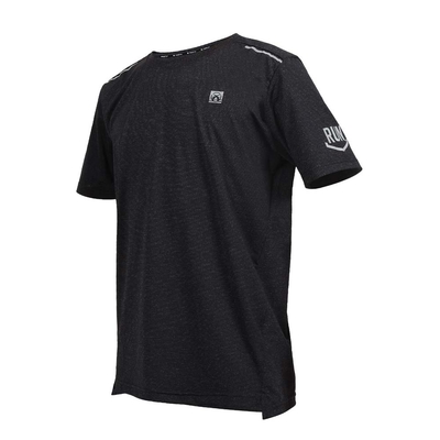 FIRESTAR 男彈性印花短袖T恤-慢跑 路跑 涼感 運動 上衣 反光 D4631-19 黑麻灰銀