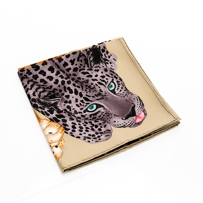 HERMES愛馬仕 Lazy Leopardesses 90 慵懶豹真絲方巾(米色/90cm)