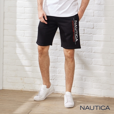 Nautica 男裝 LOGO刺繡刷毛運動短褲-黑色