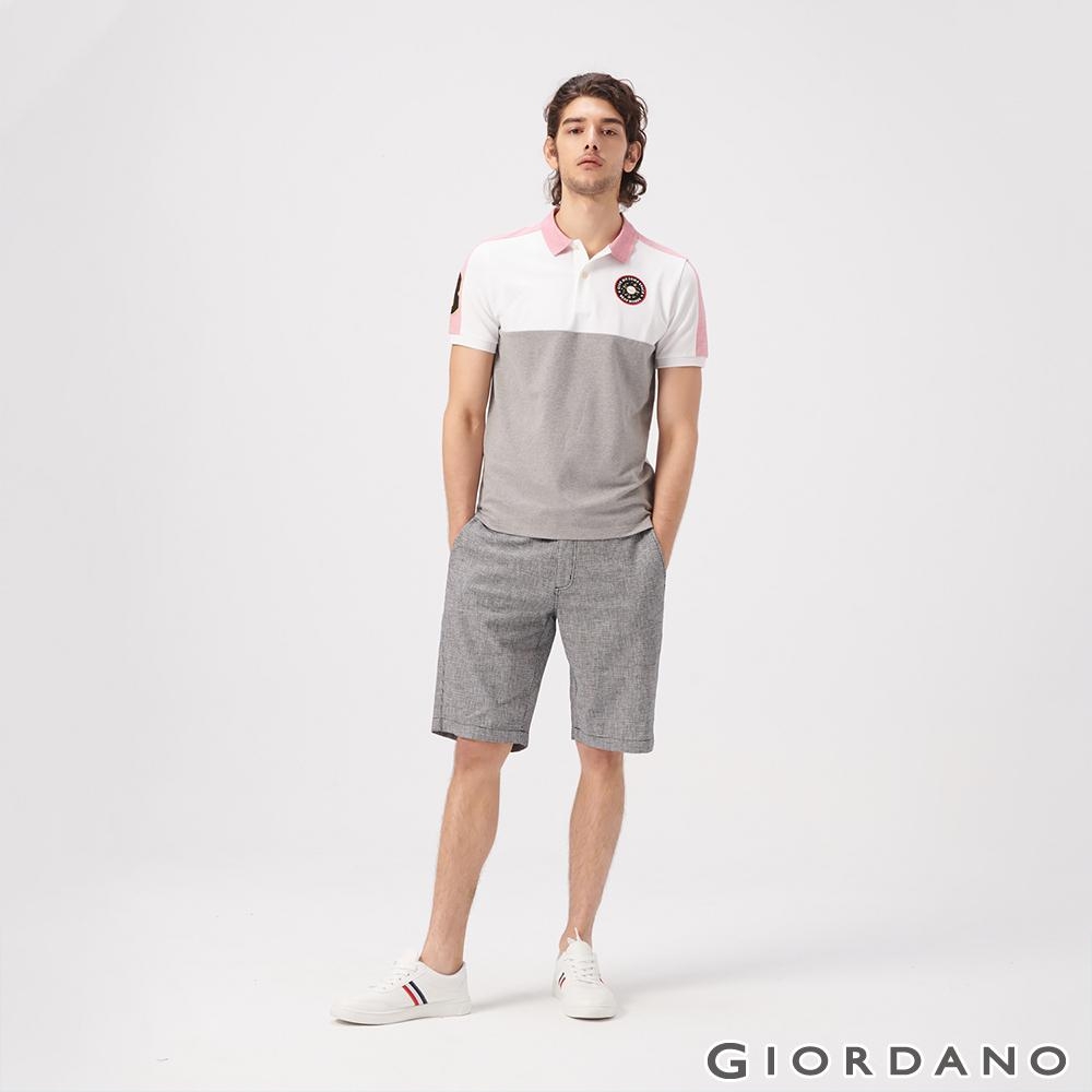 GIORDANO 男裝抽繩腰頭棉麻休閒短褲-97 千鳥格紋