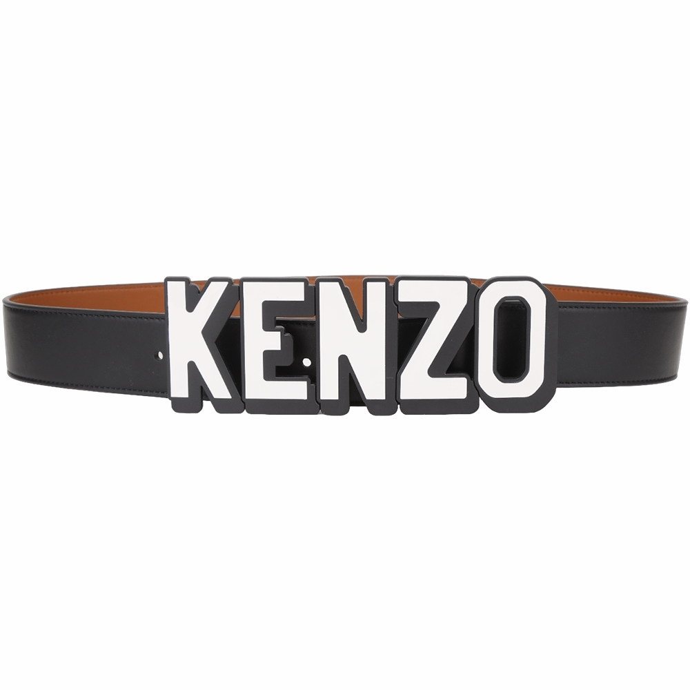 KENZO 可拆字母金屬釦頭雙面兩用皮帶(黑x棕色)