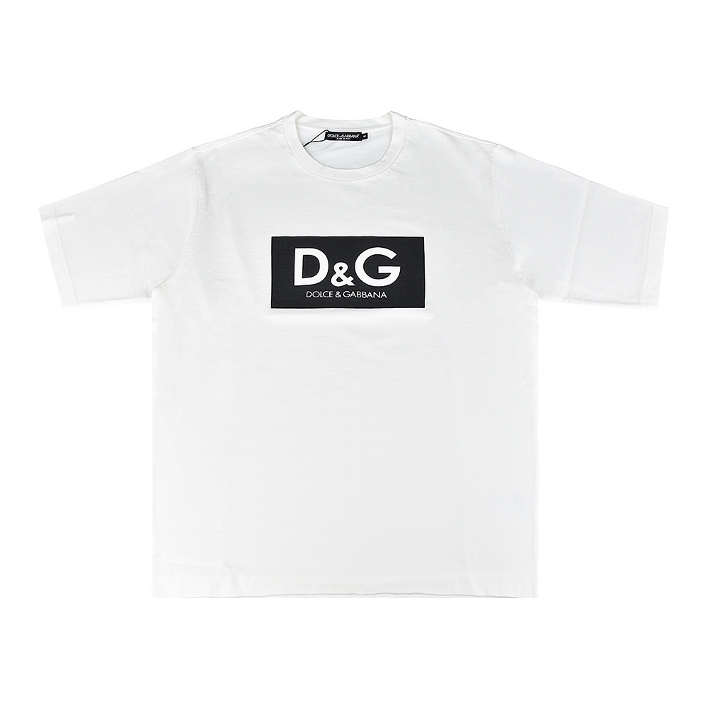 D&G Dolce & Gabbana印花白字LOGO純棉短袖圓領T恤(男款/白)