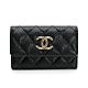 CHANEL CC logo格紋鏤空口蓋卡夾/卡包/信用卡夾（牛皮黑） product thumbnail 1