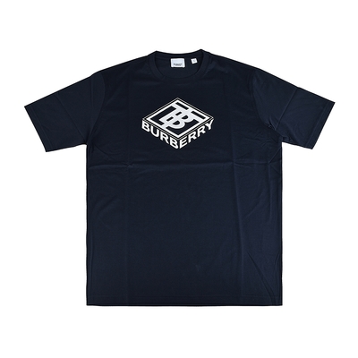 BURBERRY 透視方形字母LOGO純棉短袖T恤(男款/海軍藍)