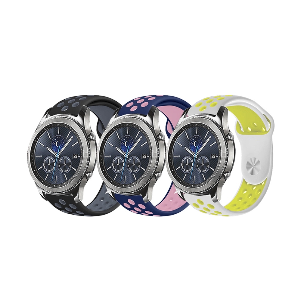【DAYA】Samsung Galaxy Watch 40/42/44mm通用撞色運動矽膠替換洞洞錶帶