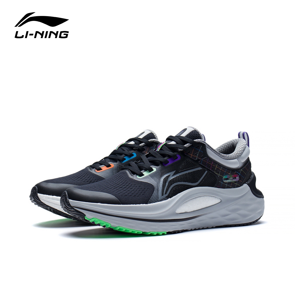 【LI-NING 李寧】烈駿6代 男子 反光 輕量 高回彈 穩定 跑鞋 黑色/灰 ARZS001-11