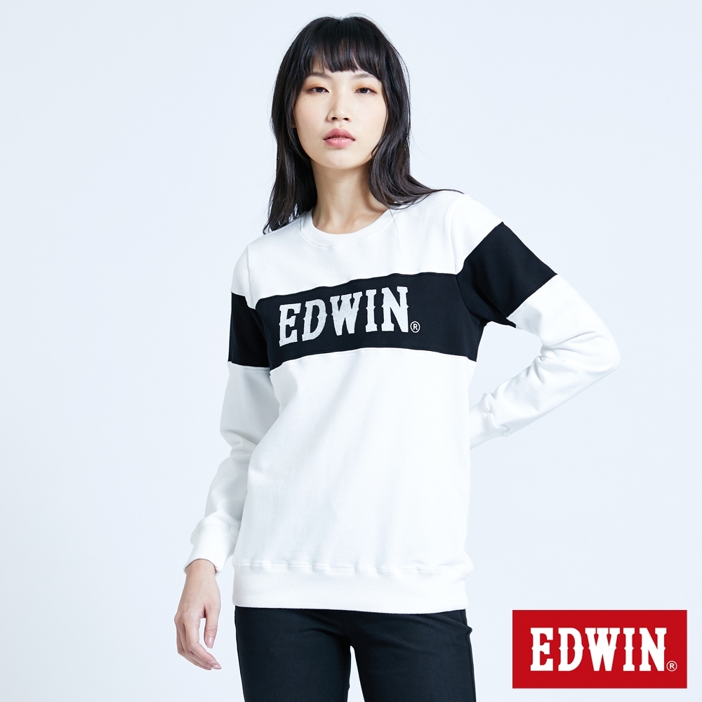 EDWIN 剪接配色 厚長袖T恤-中性-白色