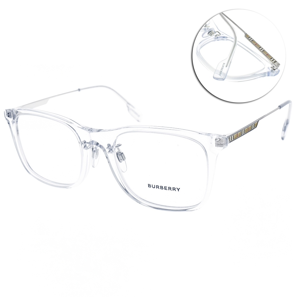 BURBERRY 經典格紋方框透明框 光學眼鏡/淡透藍#B2343F 3024