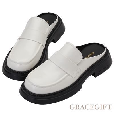 【Grace Gift】率性時尚穆勒拖鞋 米白