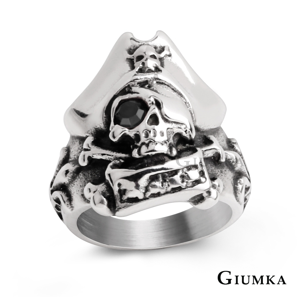 GIUMKA白鋼戒指個性中性戒 海盜王骷髏 黑鋯款 單個價格