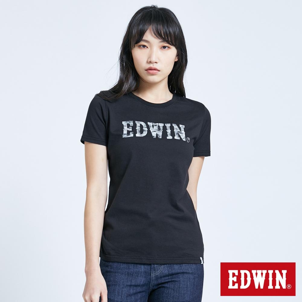 EDWIN EFS花紗植絨LOGO 短袖T恤-女-黑色