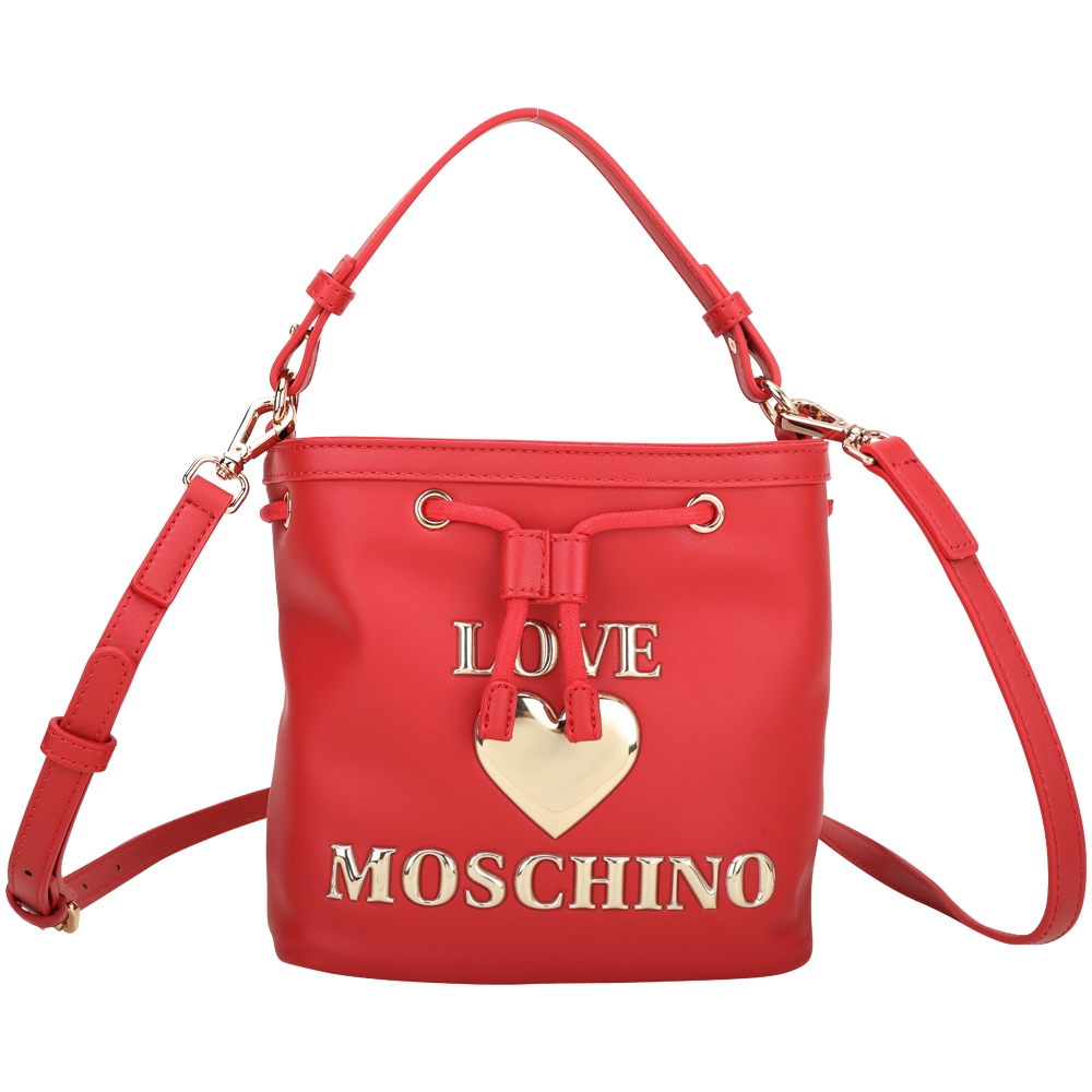 LOVE MOSCHINO 金色字母皮革手提/斜背水桶包(紅色)