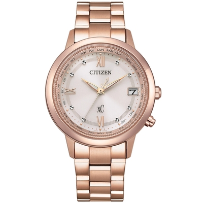 CITIZEN星辰 xC系列 光動能 鈦金屬玫瑰金電波腕錶 36mm（CB1132-51W）