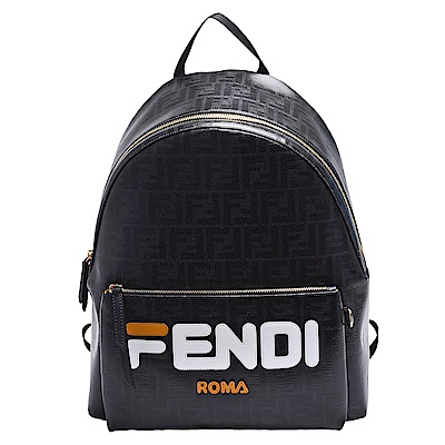 FENDI 釉面緹花Fendi Mania牛皮飾邊帆布拉鍊手提/後背包(黑X白黃)