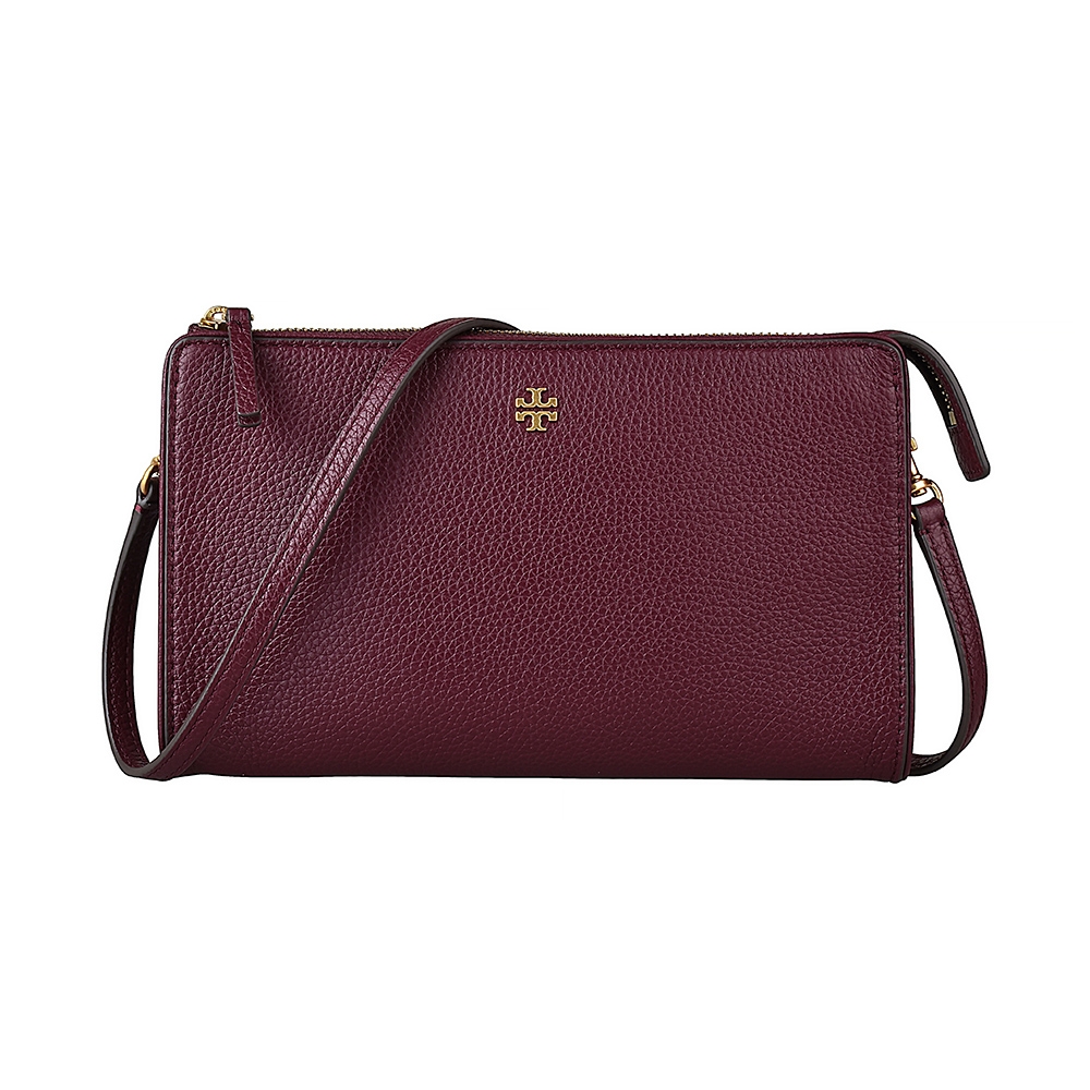 TORY BURCH Blake Slim雙T金字LOGO牛皮拉鍊斜背包(酒紅) | 斜背包/ 鍊帶包| Yahoo奇摩購物中心