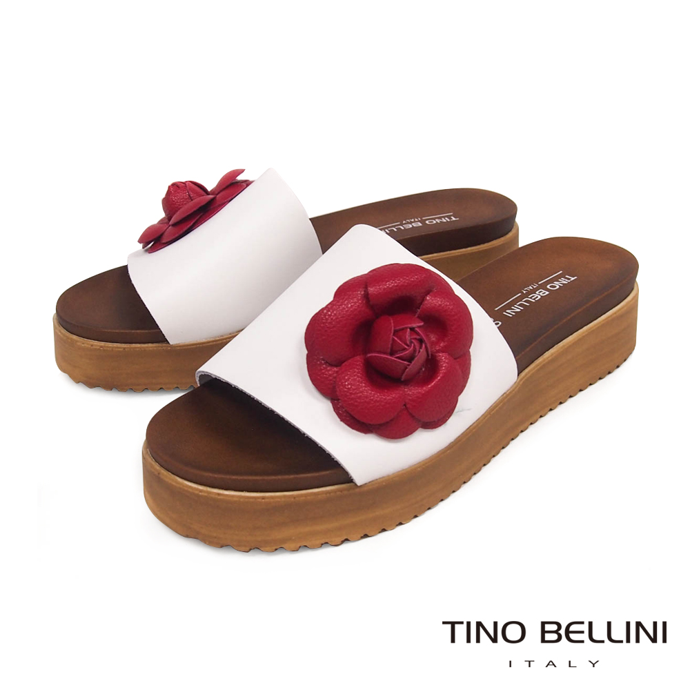Tino Bellini 義大利進口盛開繁花厚底涼拖鞋 _ 白