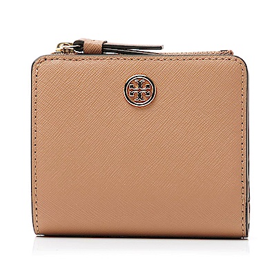 TORY BURCH 經典LOGO防刮皮革短夾(沙棕色)