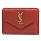 YSL Saint Laurent MONOGRAM V型車線魚子醬牛皮三折小短夾(紅/金) product thumbnail 1