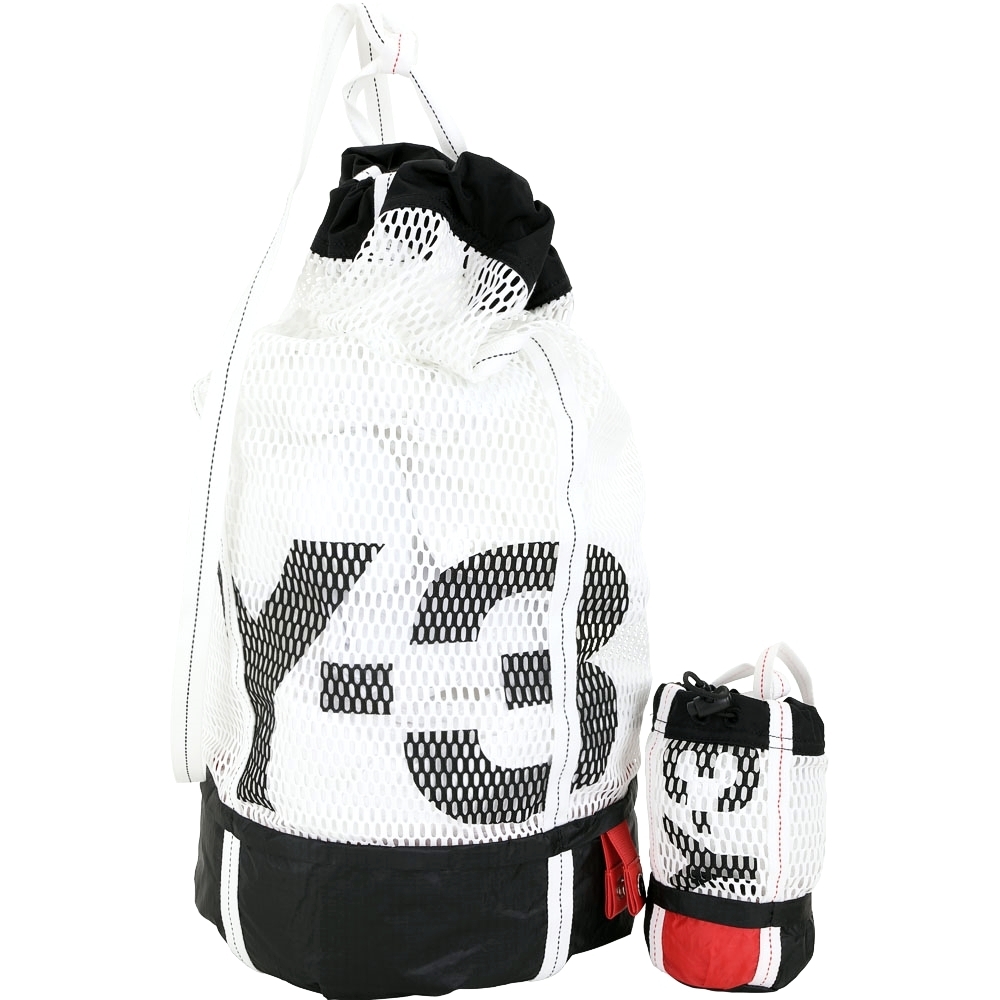 Y-3 Icon Gym Sack 網眼帆布尼龍筒狀運動後背包(白色)