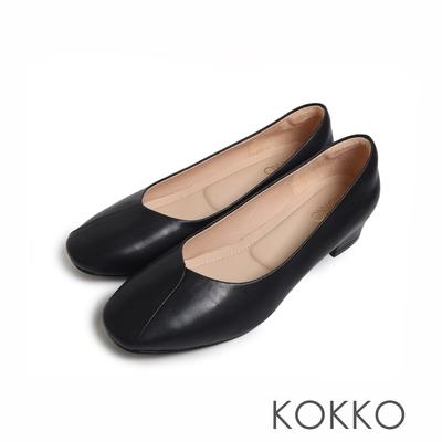 KOKKO超柔軟羊皮小方頭低跟包鞋黑色