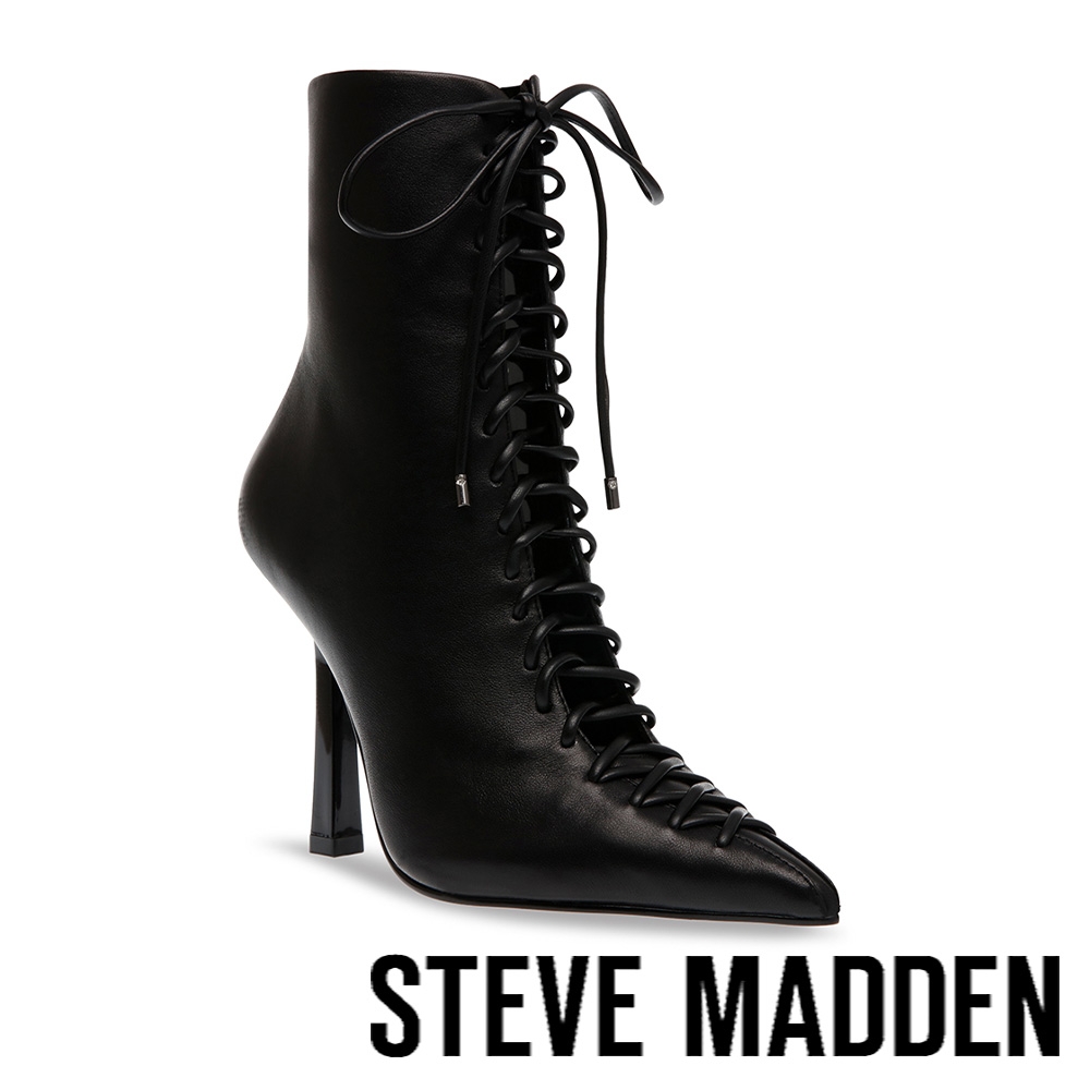 STEVE MADDEN-KURTSY 尖頭綁帶細跟短靴-黑色