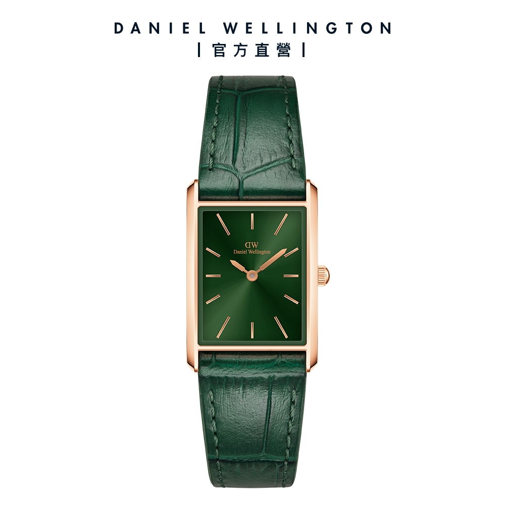Daniel Wellington DW Bound 32x22mm 經典摩登伯朗大道綠皮革方錶-玫瑰金框