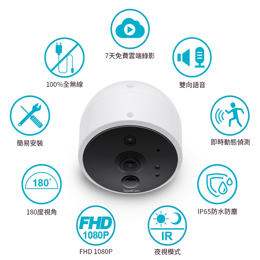 SpotCam Solo 2 全無線FHD 1080P 超廣角180度 雲端WiFi攝影機(IP CAM 監視器)