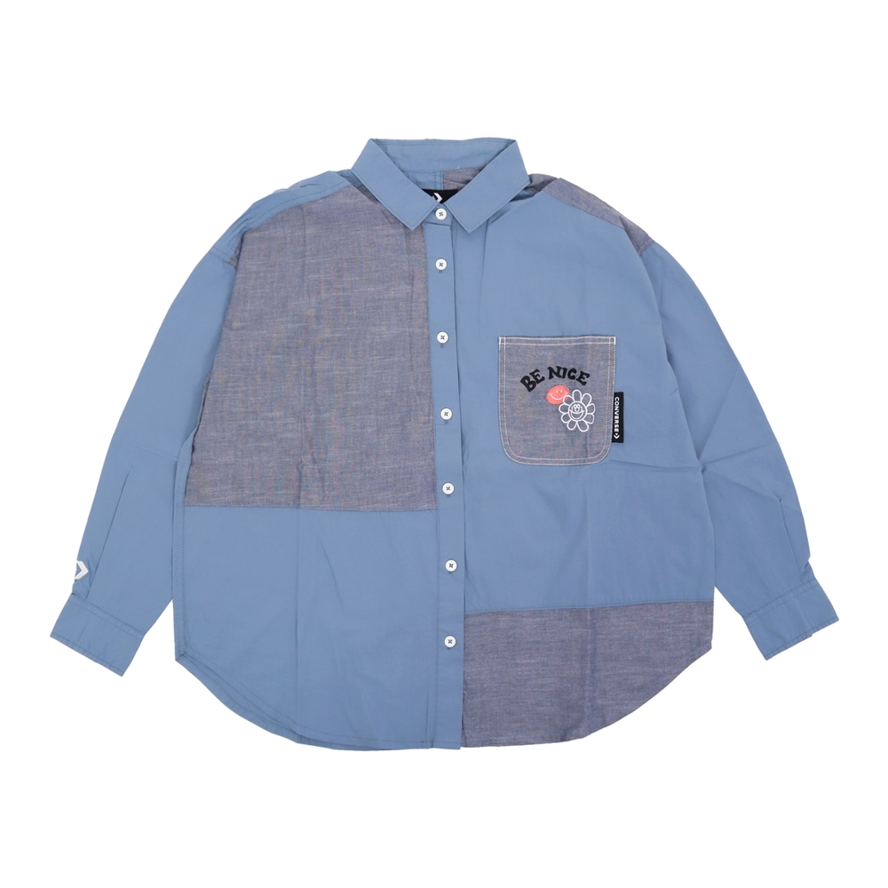 Converse 長袖Colorblocked Button Down Shirts 女款藍灰襯衫寬版匡威 