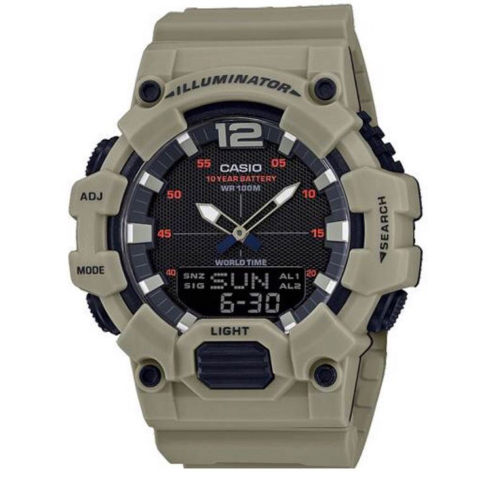 CASIO 經典再現10年電力雙顯電子錶(HDC-700-3A3)卡其綠/48.8mm