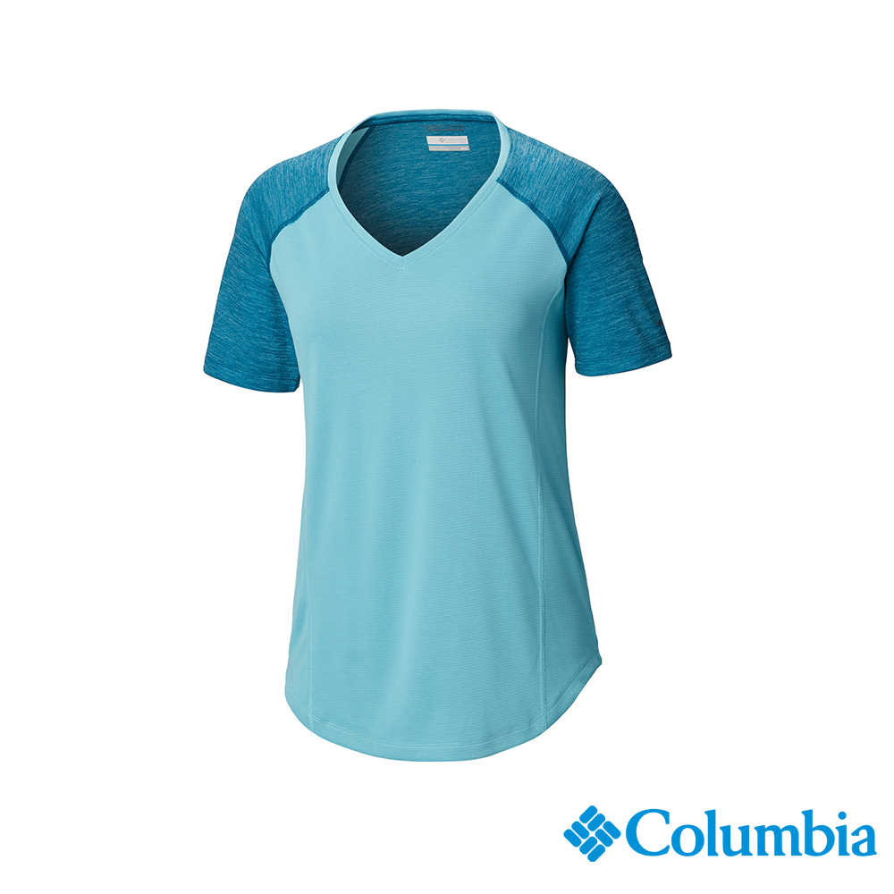 Columbia 哥倫比亞女款-UPF15快排短袖上衣-孔雀藍 UAK26710