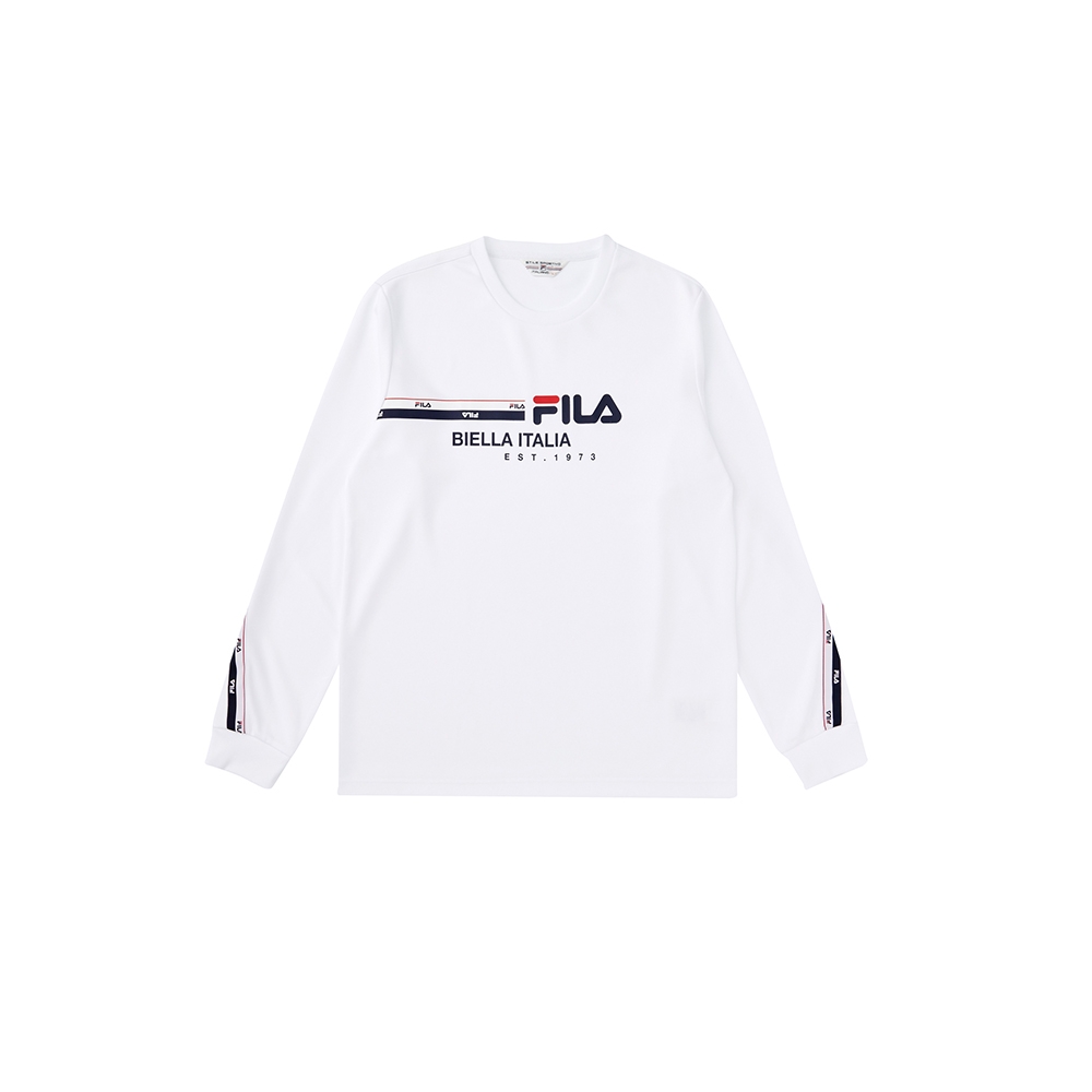 FILA 中性吸濕排汗長袖圓領T恤-白色 1TEX-5472-WT