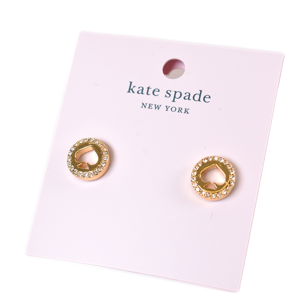 KATE SPADE 縷空桃心水鑽針式耳環-金色