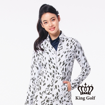 【KING GOLF】女款豹紋印花輕薄長袖立領防風外套-綠色