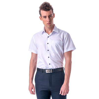 金安德森 經典格紋繞領白色細斜紋窄版短袖襯衫