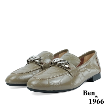 Ben&1966高級頭層石頭紋牛皮樂福鞋-卡其(218162)