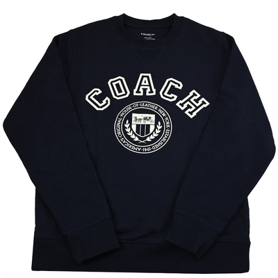 COACH 學院風燙印徽章LOGO棉質長袖大學T/保暖衛衣(午夜藍)