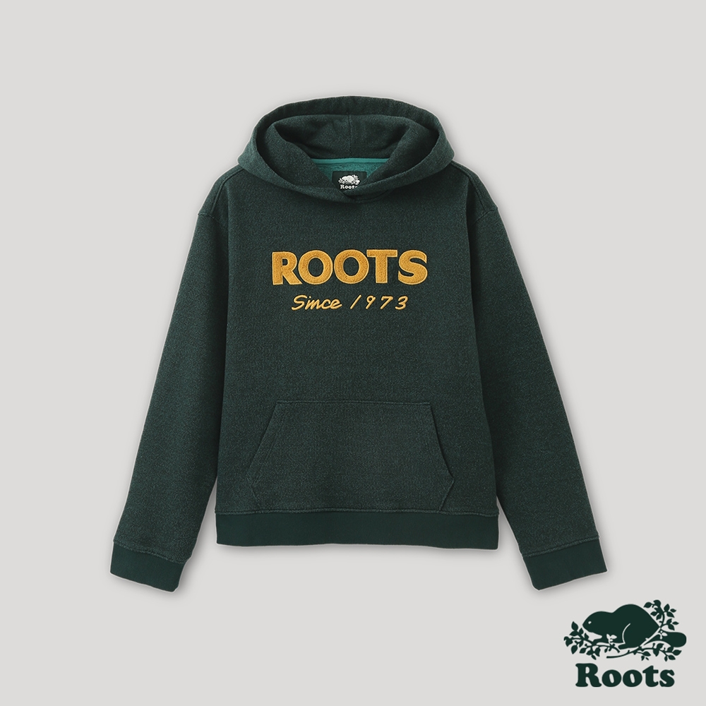 Roots 女裝- 荒野景緻系列 文字LOGO連帽上衣-綠色