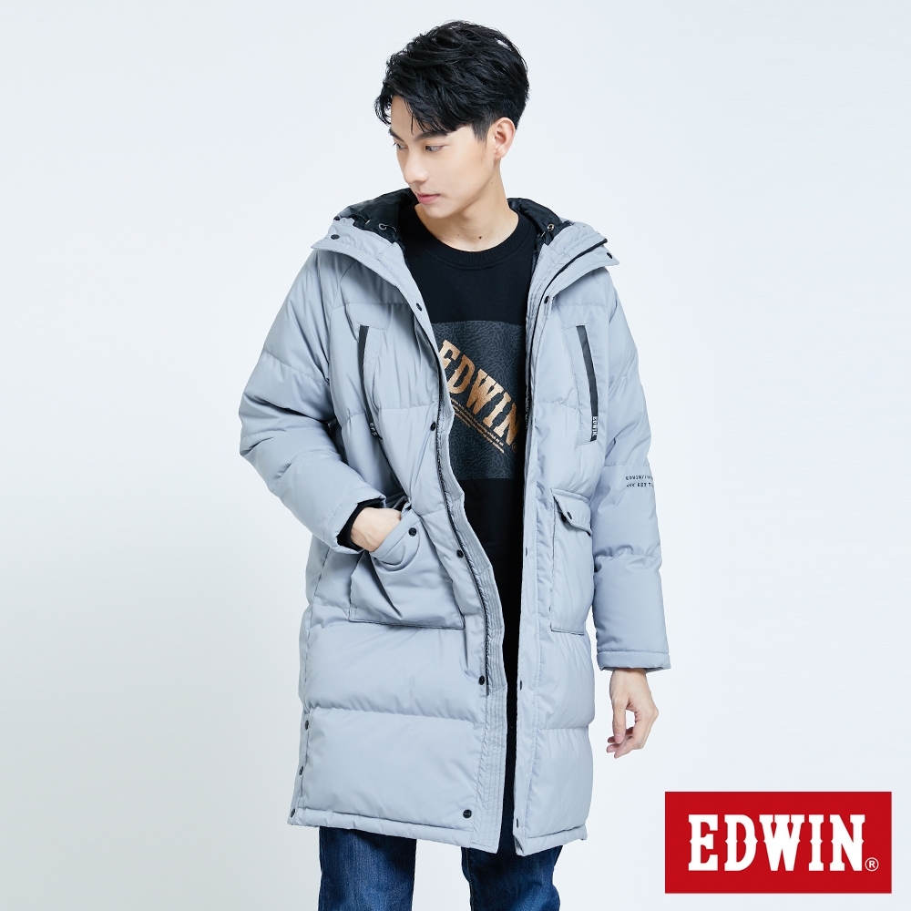 EDWIN EFS 機織連帽 長版羽絨外套-男-麻灰色 product image 1