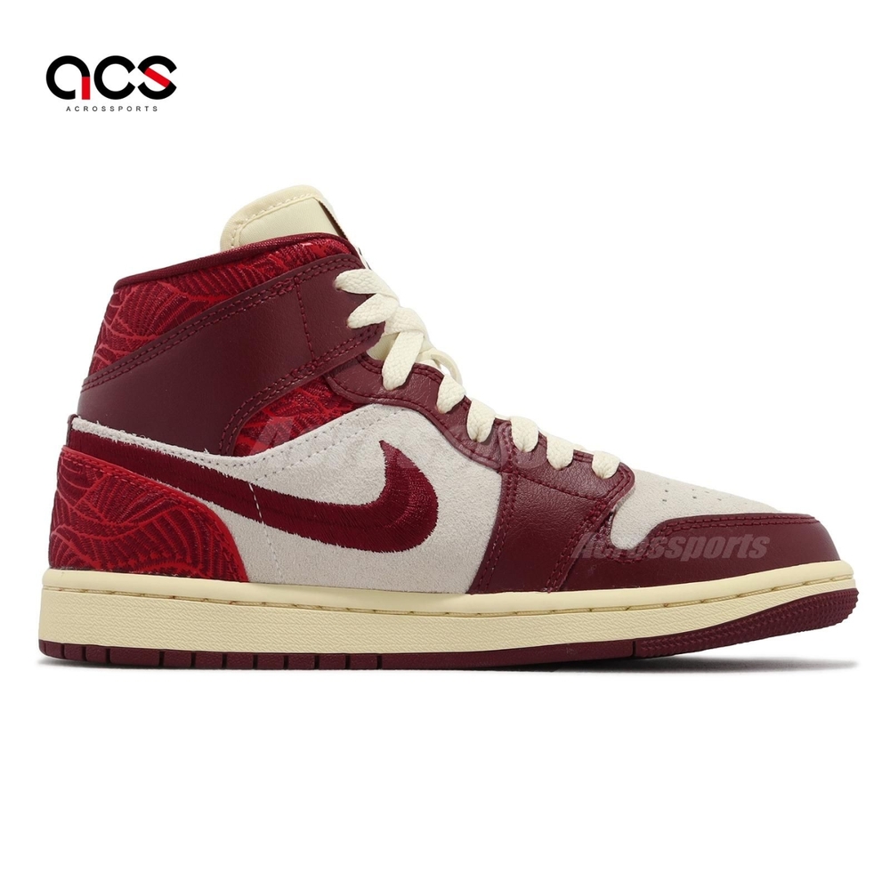 Nike 休閒鞋Air Jordan 1 Mid SE 女鞋紅白麂皮皮革刺繡Logo AJ1 DZ2820 