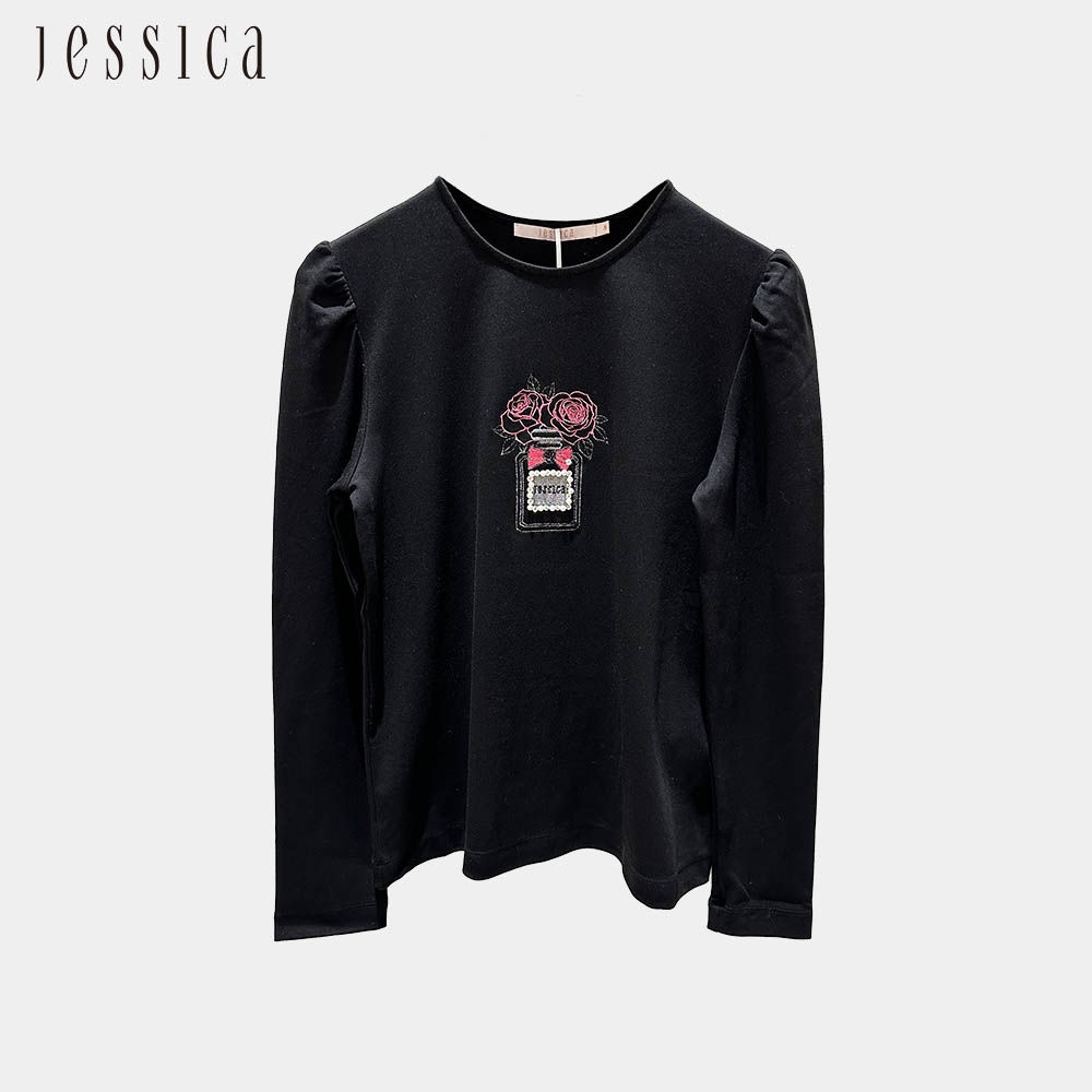 JESSICA - 百搭棉質香水玫瑰印花長袖T恤G34601