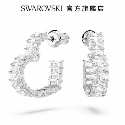 SWAROVSKI 施華洛世奇 Matrix 大圈耳環心形, 細碼, 白色, 鍍白金色