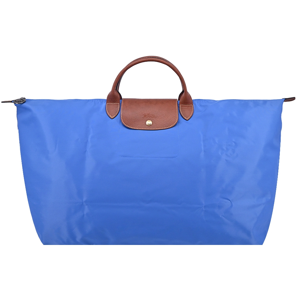 LONGCHAMP LE PLIAGE系列短把再生尼龍摺疊水餃旅行袋(中/鈷藍)LONGCHAMP