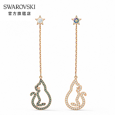 SWAROVSKI 施華洛世奇 Cattitude 玫金色魔幻貓咪穿孔耳環